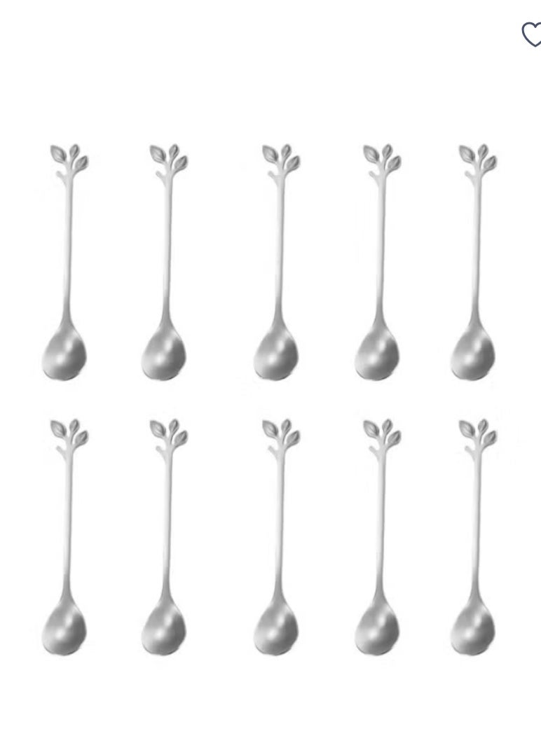 Hoasis 10-Piece Stainless Steel Silver Leaf Coffee Spoons Set – Elegant Small Teaspoons, 12 × 2.5 cm - Image 3